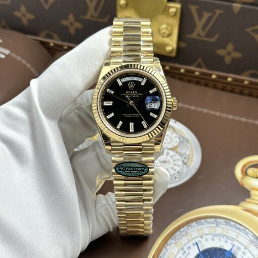 Đồng hồ Rolex Day-Date nam Rep 1:1, mặt đen champagne, trọng lượng 212 gram, Size 40mm