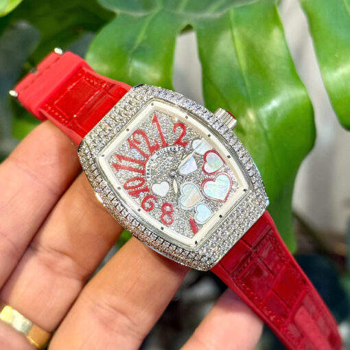  Đồng hồ Franck Muller V32 nữ Full đá mặt trái tim, Size 36mm, dày 10mm
