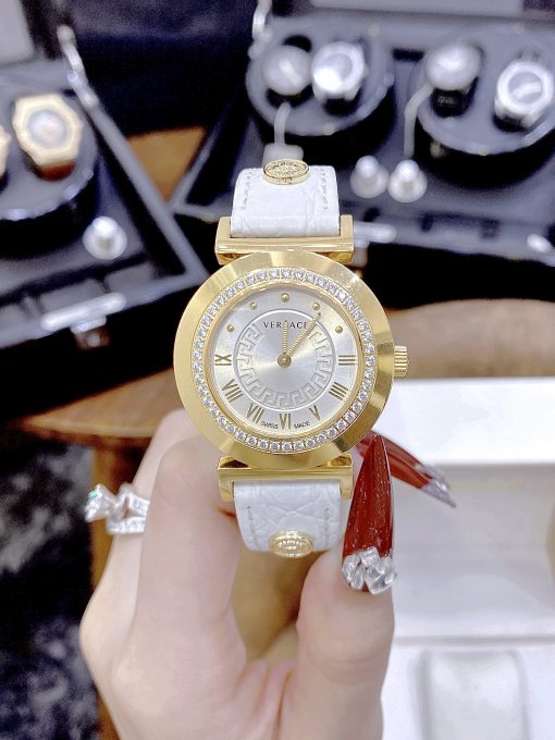 Đồng hồ Versace Vanity Like Auth dây da màu trắng mạ vàng 35mm