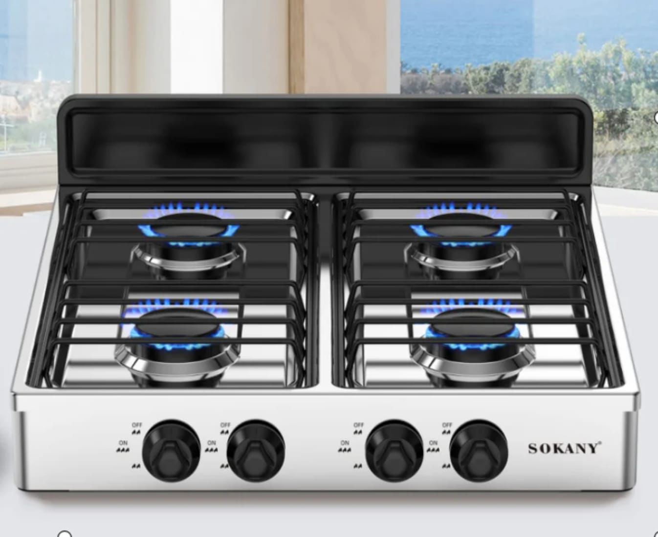 Estufa de Gas SOKANY SK-07010 estufa de mesa de cuatro hornillas en acero inoxidable