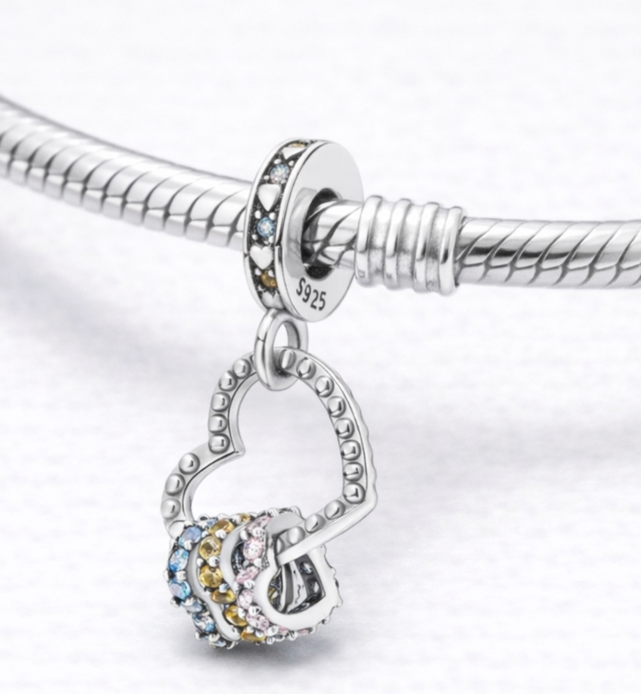 Charm Corazón Colgante Multicolor – Plata de Ley 925