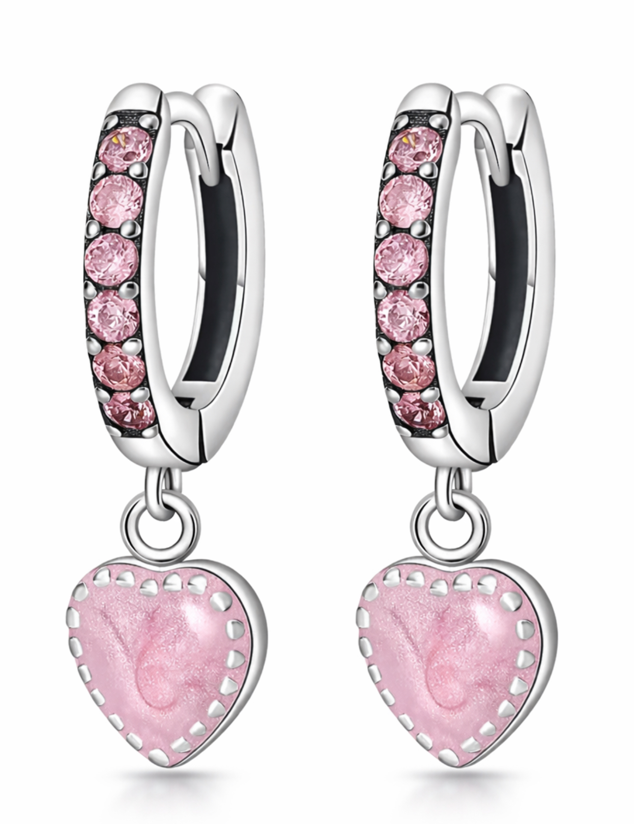 Pendientes de aro con corazón rosa