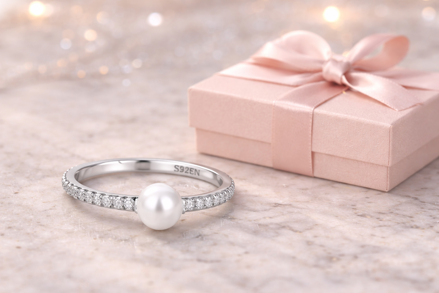 Anillo de plata con perla y circonitas