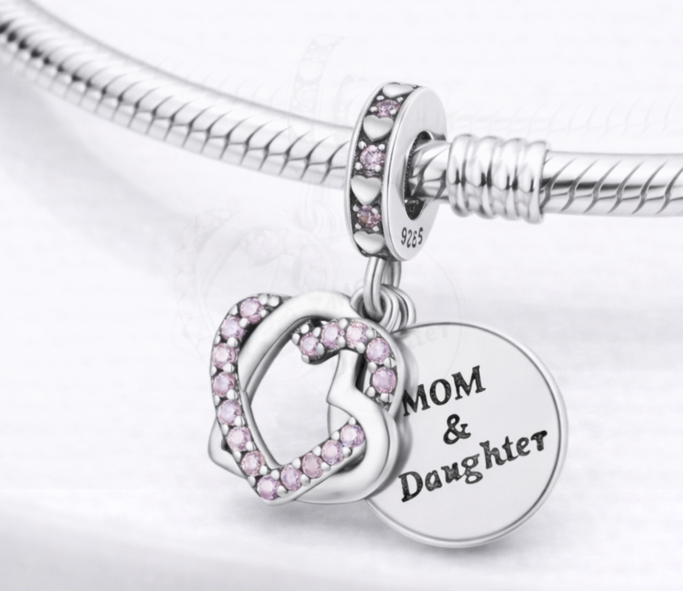 Charm Mom & Daughter Corazones Rosa – Plata de Ley 925