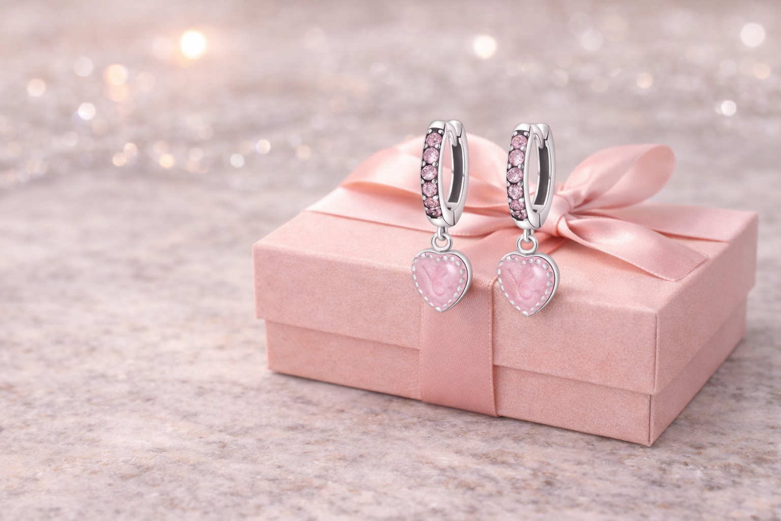 Pendientes de aro con corazón rosa