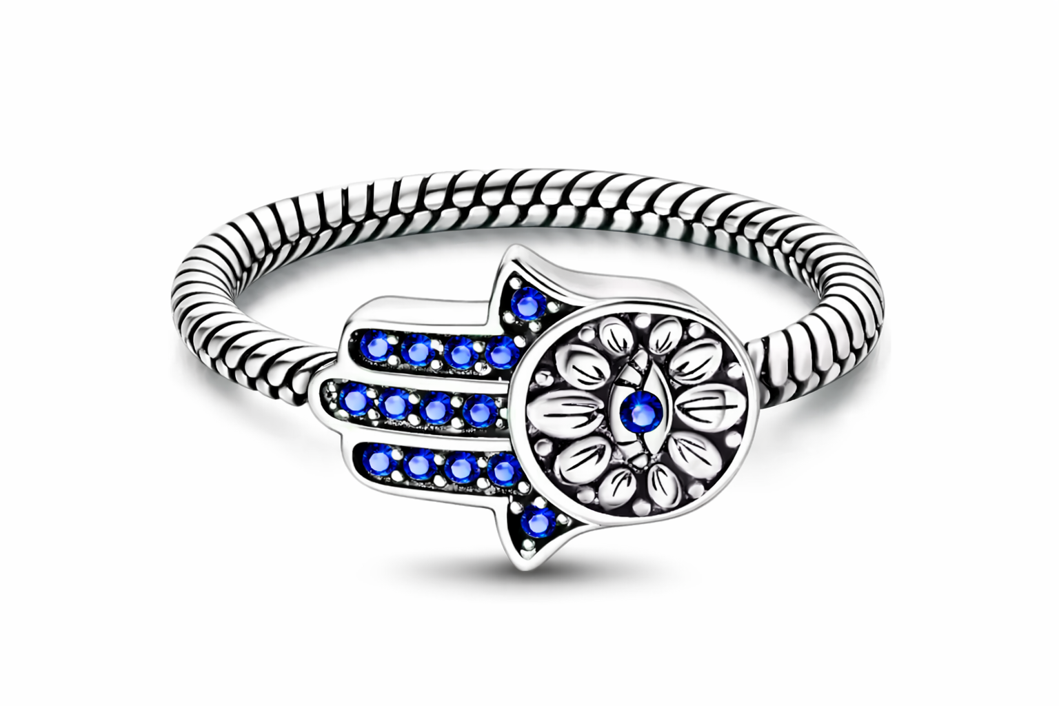 Anillo Mano de Fátima Plata y Azul