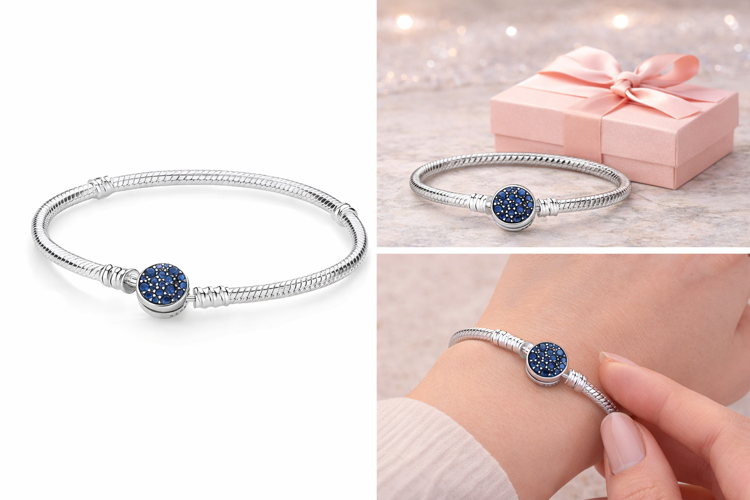 Pulsera de plata con cierre azul