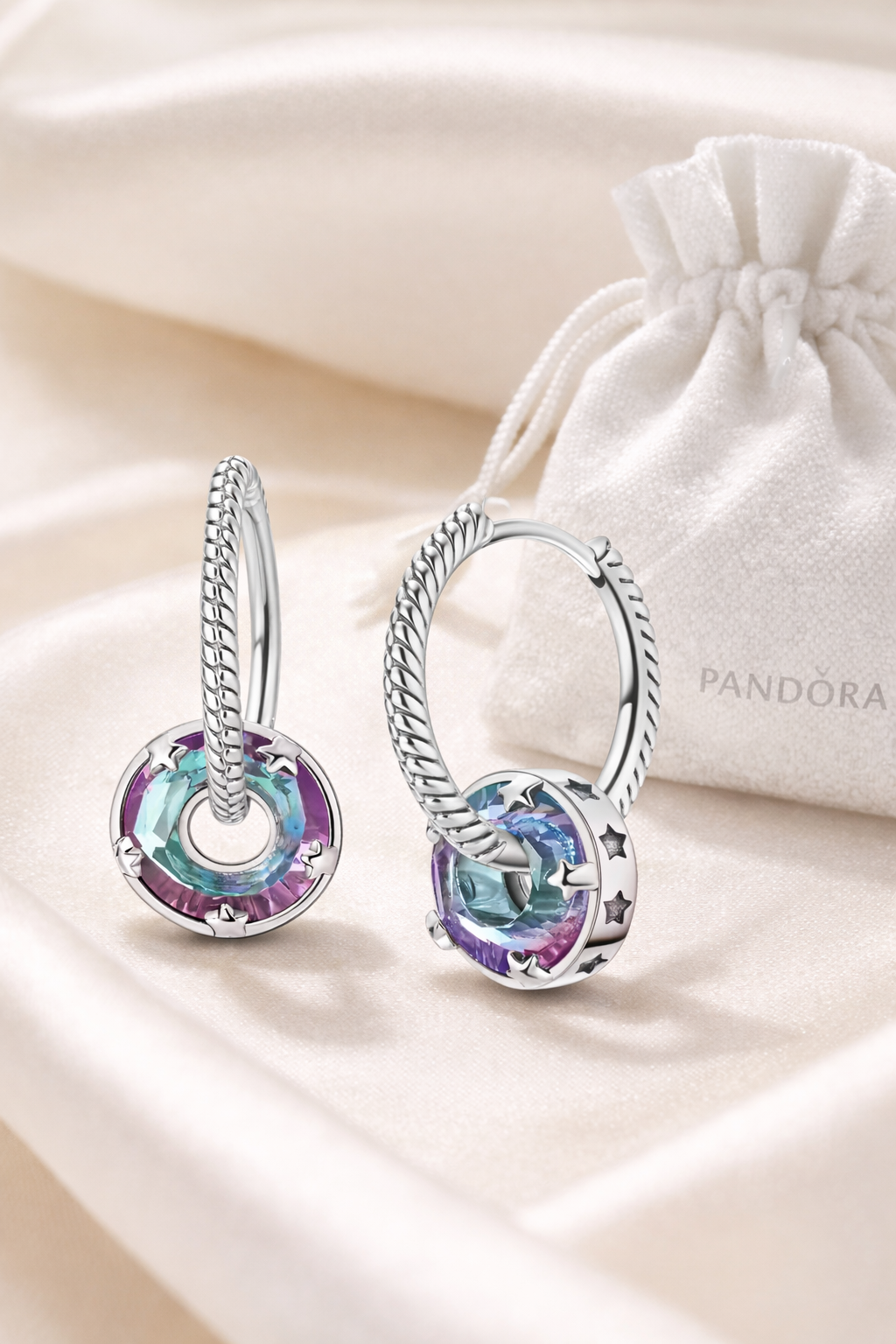 Pendientes de aro Plata estrellas y colores