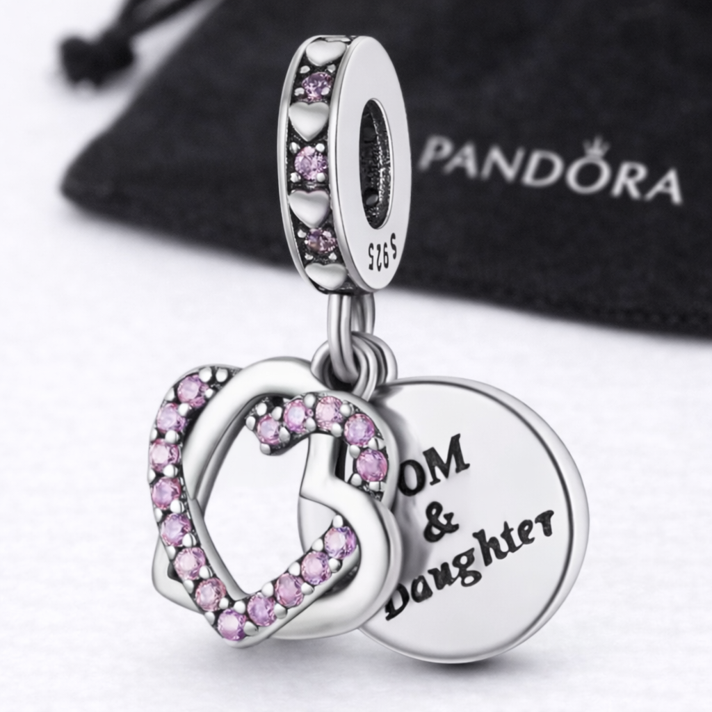 Charm Mom & Daughter Corazones Rosa – Plata de Ley 925