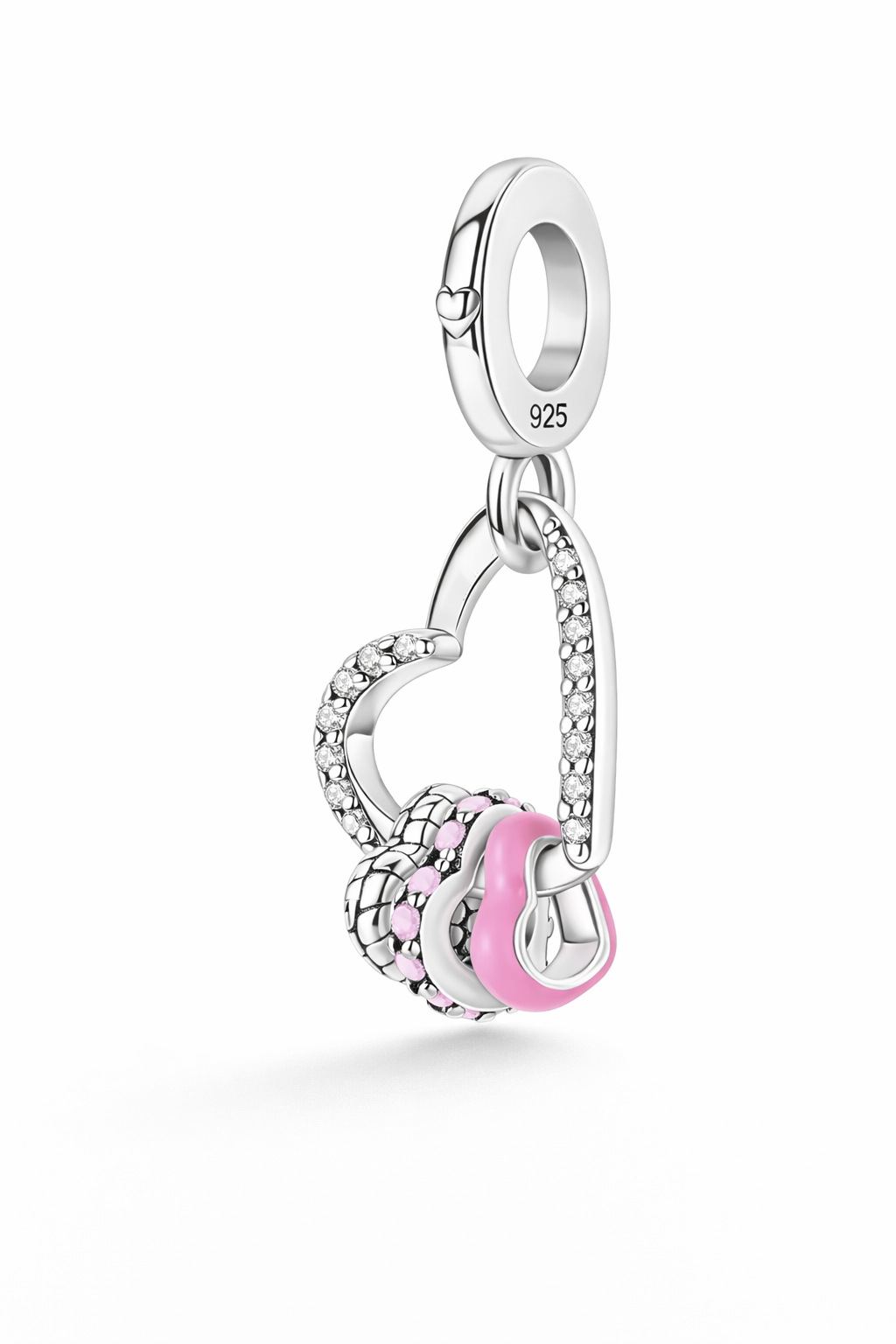 Charm Corazones Entrelazados Rosa – Plata de Ley 925