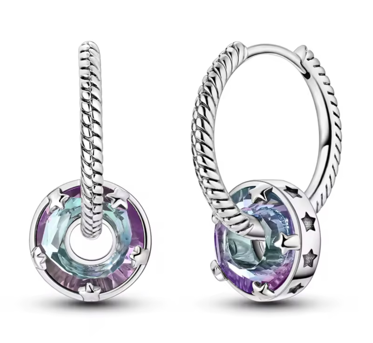 Pendientes de aro Plata estrellas y colores