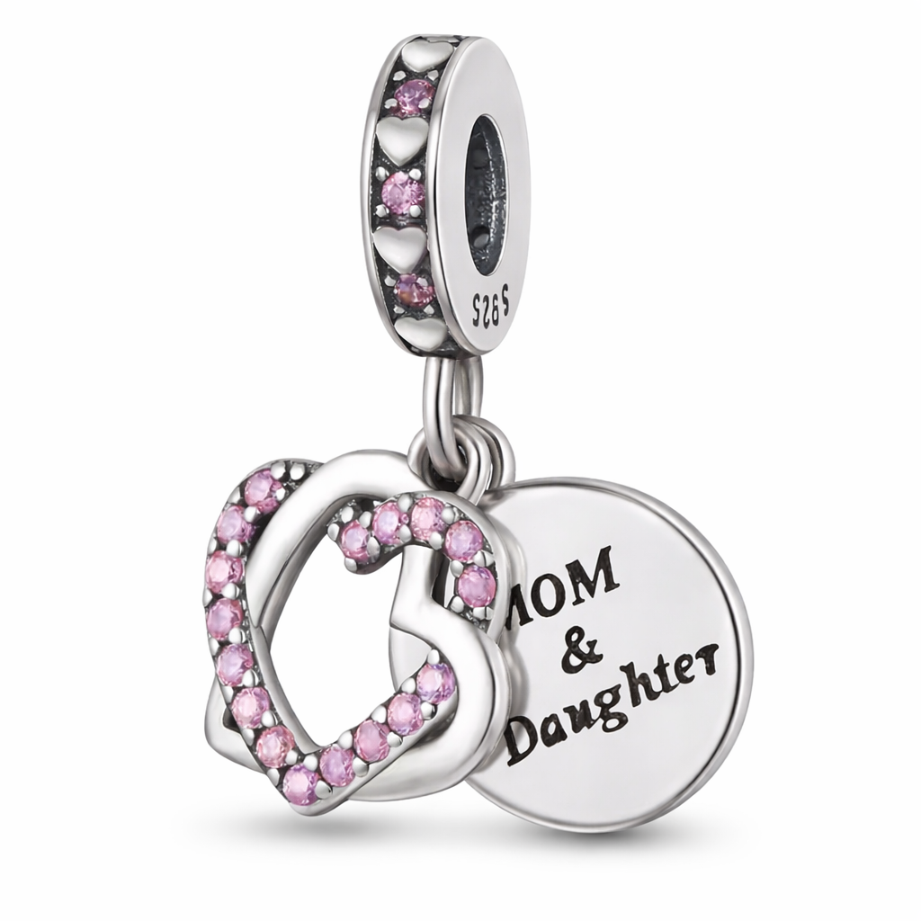 Charm Mom & Daughter Corazones Rosa – Plata de Ley 925