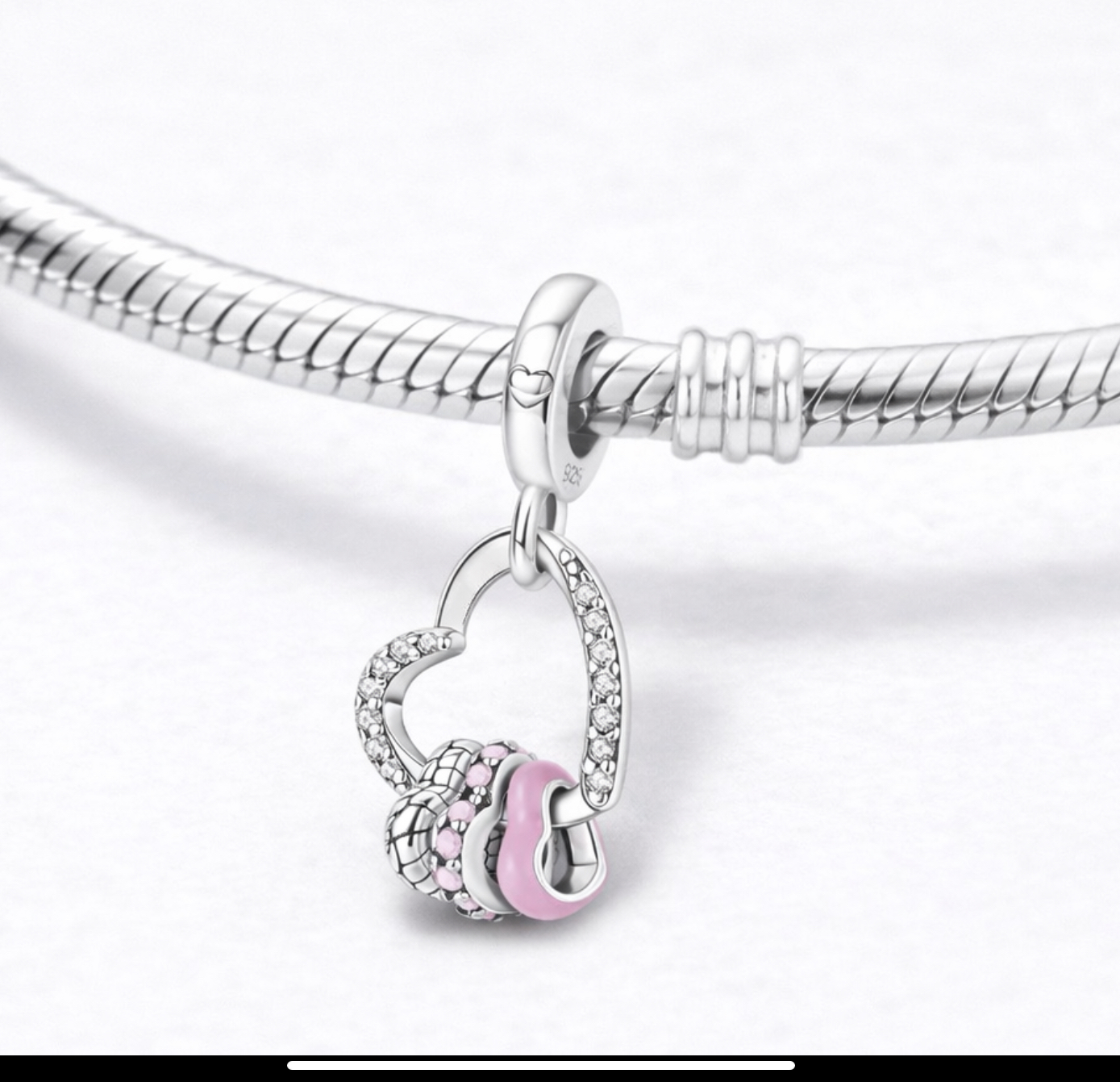 Charm Corazones Entrelazados Rosa – Plata de Ley 925