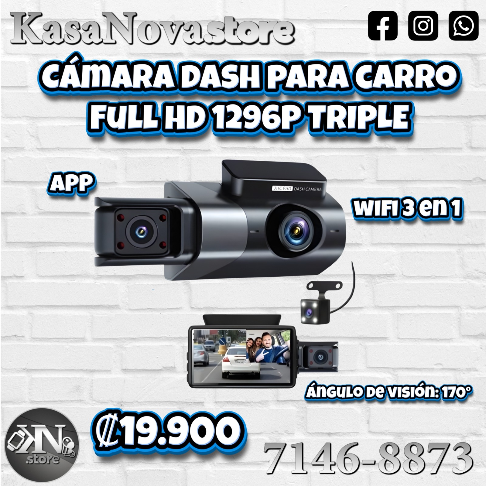 Cámara Dash para Carro Full HD 1296P Triple