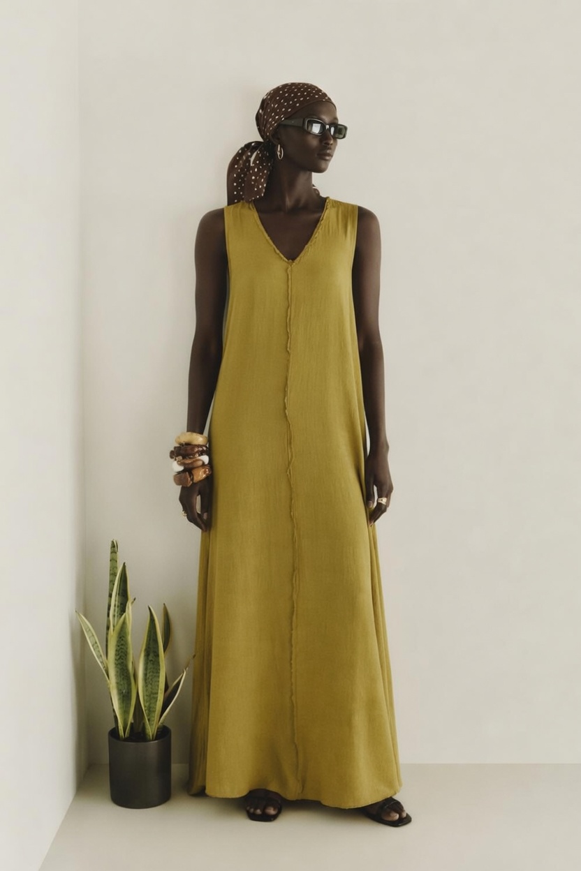 VESTIDO LARGO EFECTO LINO