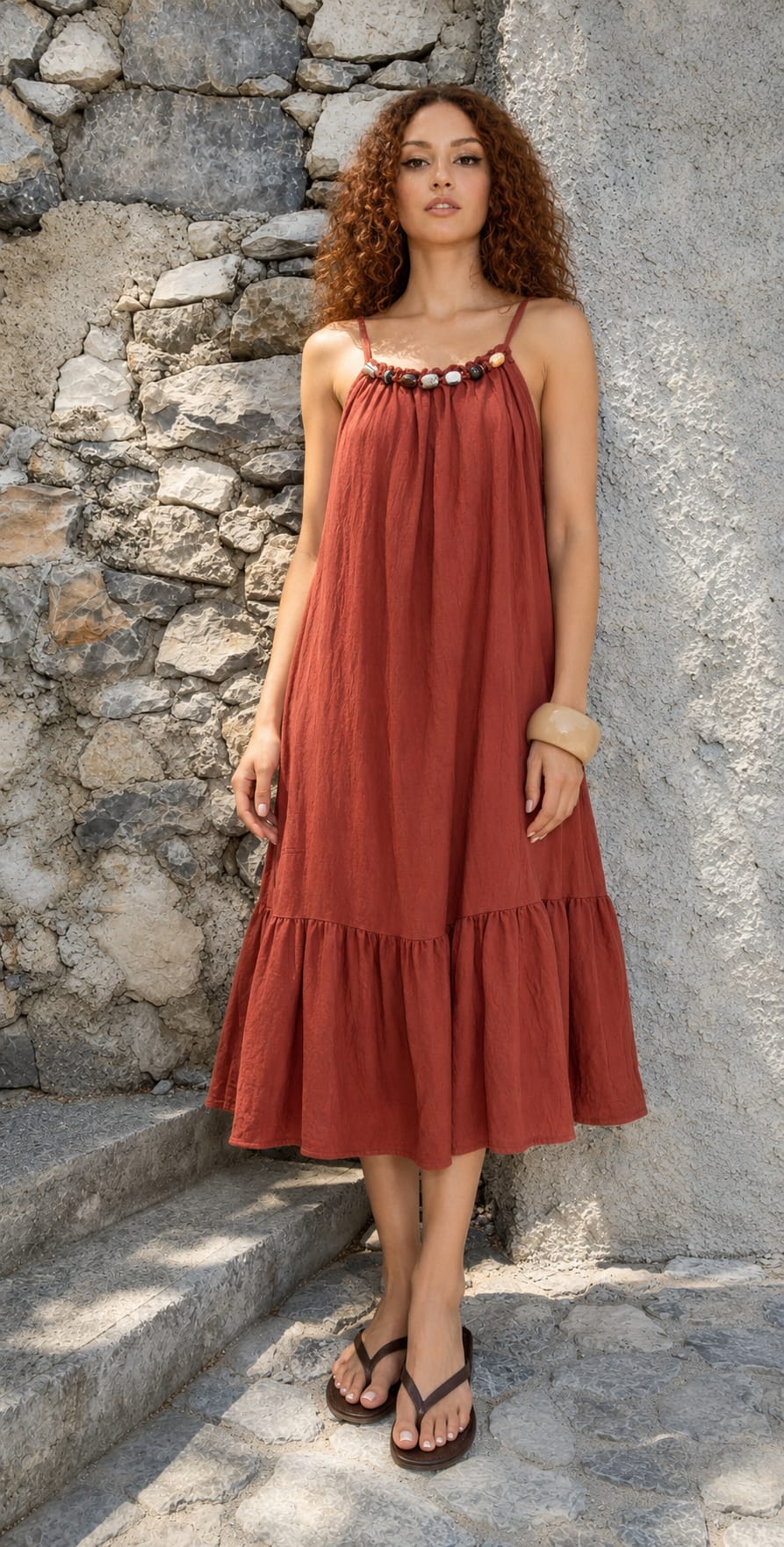 VESTIDO DE TIRANTES ESCOTE FRUNCIDO ABALORIOS