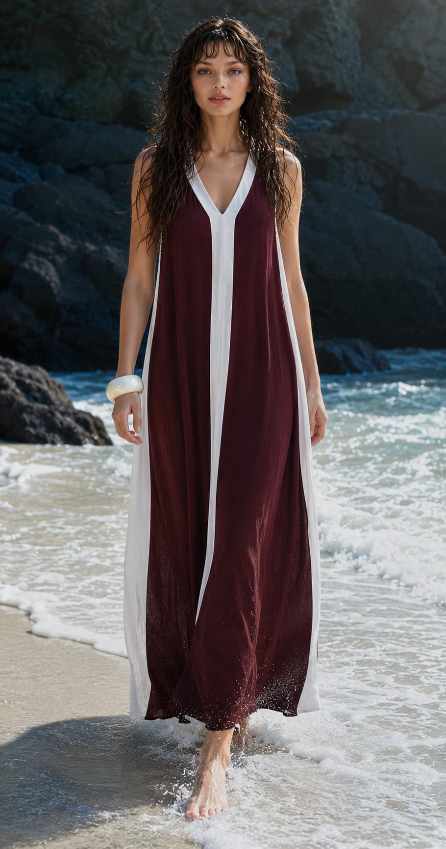 VESTIDO LARGO FRANJAS LATERALES