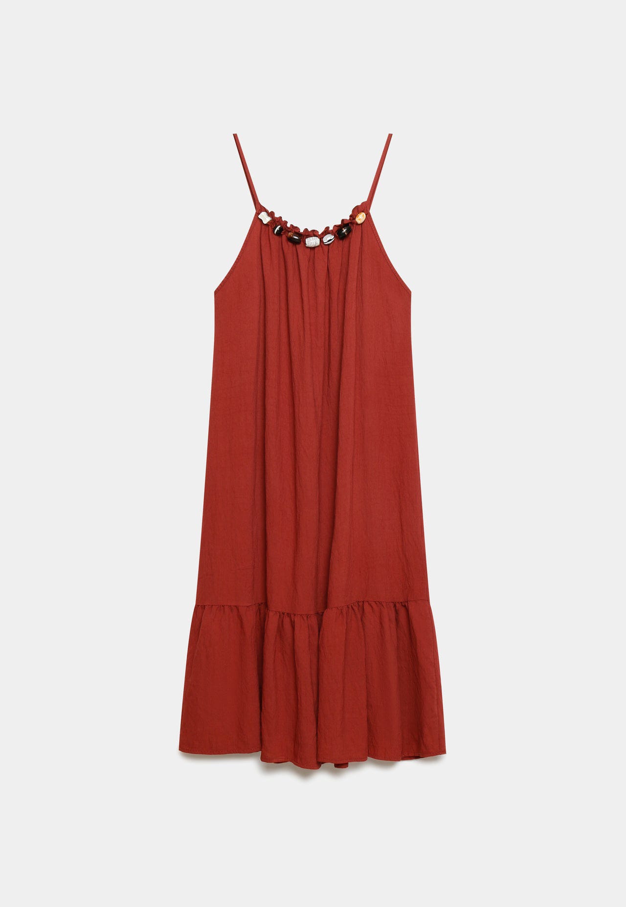 VESTIDO DE TIRANTES ESCOTE FRUNCIDO ABALORIOS