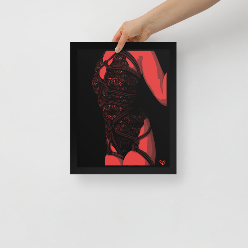 Bound Desire Original Artwork Print | Boudoir Shibari Art High Contrast Framed Poster, Sensual Shadow Work, 
