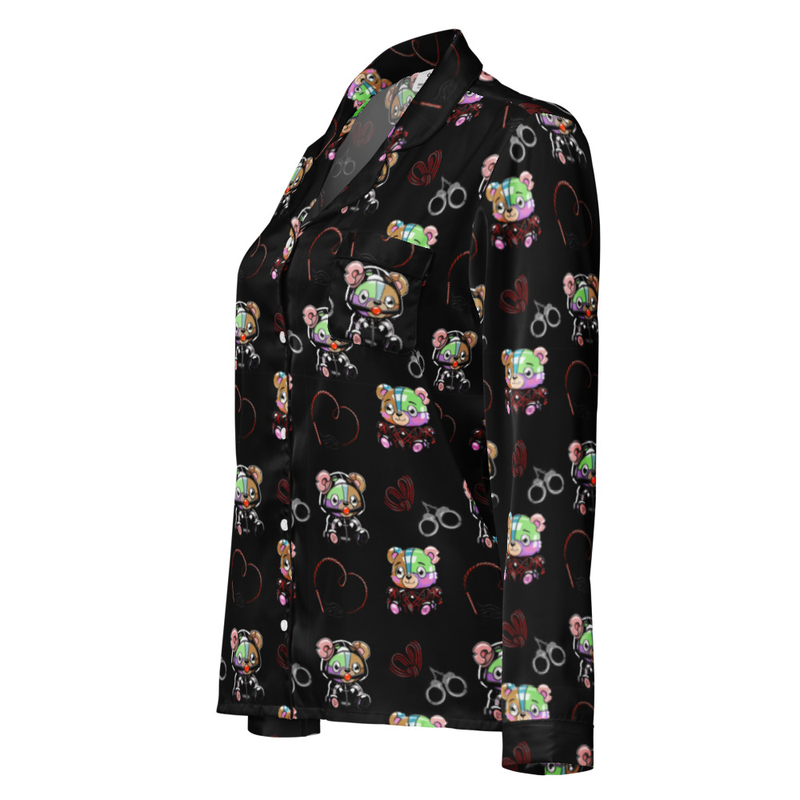 Kinky Teddy Shibari BDSM Play Pajama Top for Women, Erotic Teddy Pattern, Playful Bondage Sleepwear, Long Sleeve Erotic Sleep Top