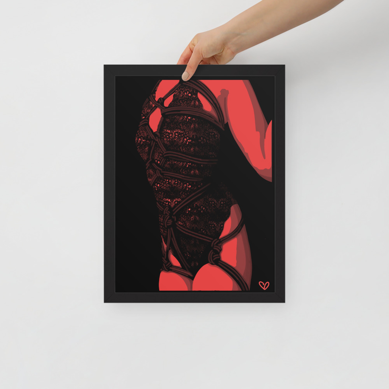 Bound Desire Original Artwork Print | Boudoir Shibari Art High Contrast Framed Poster, Sensual Shadow Work, 