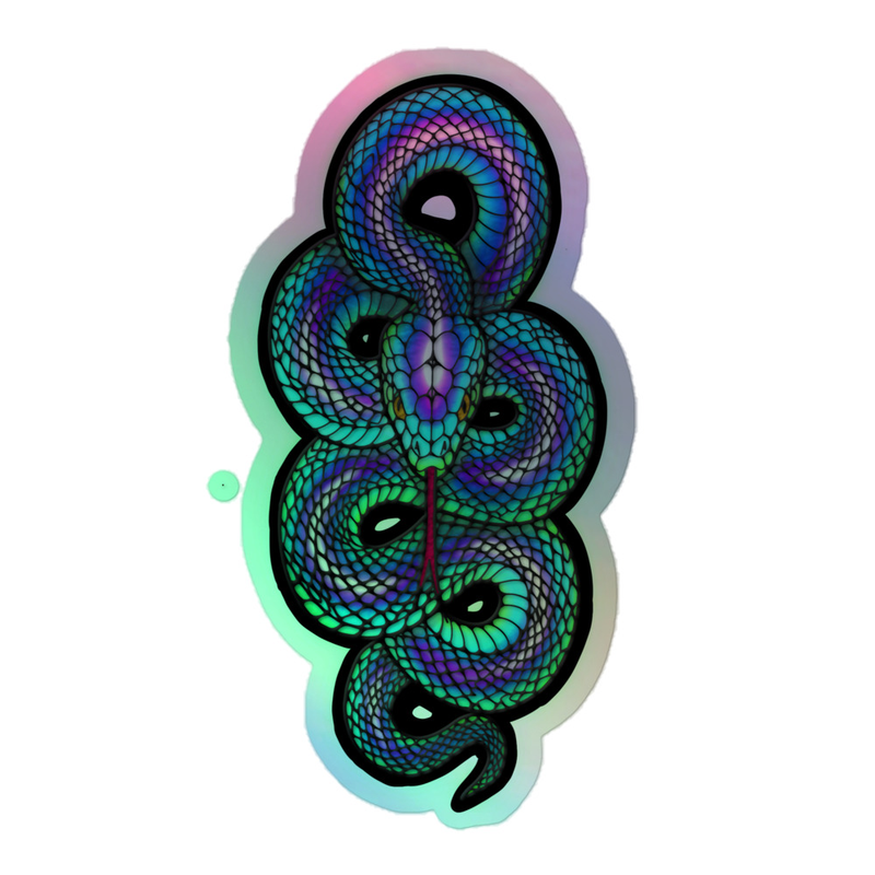 Stained Glass Snake Holographic Sticker, Mystical Occult Vinyl Decal, Witchy Accessories, Kundalini Snake Art