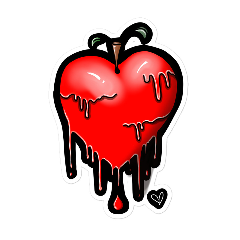 Forbidden Fruit Bubble-Free Sticker, Bleeding Apple Heart Artwork, Drip Art Vinyl Decal