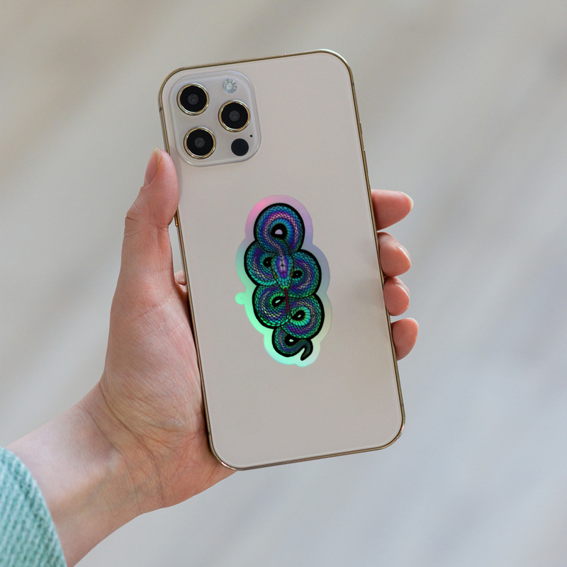 Stained Glass Snake Holographic Sticker, Mystical Occult Vinyl Decal, Witchy Accessories, Kundalini Snake Art