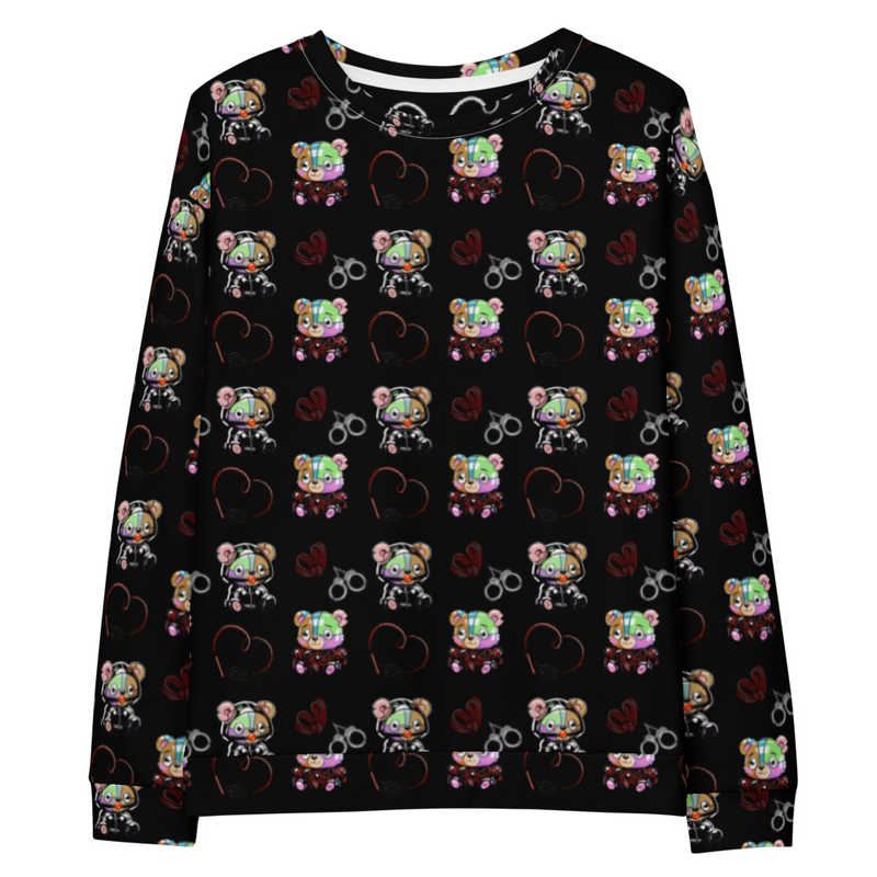 Kinky Teddy BDSM Shibari Unisex Cotton Sweatshirt, Playful Bondage Pajama Top, Erotic Teddy Art, Kinky Pyjama Top, Shibari Hearts PJ