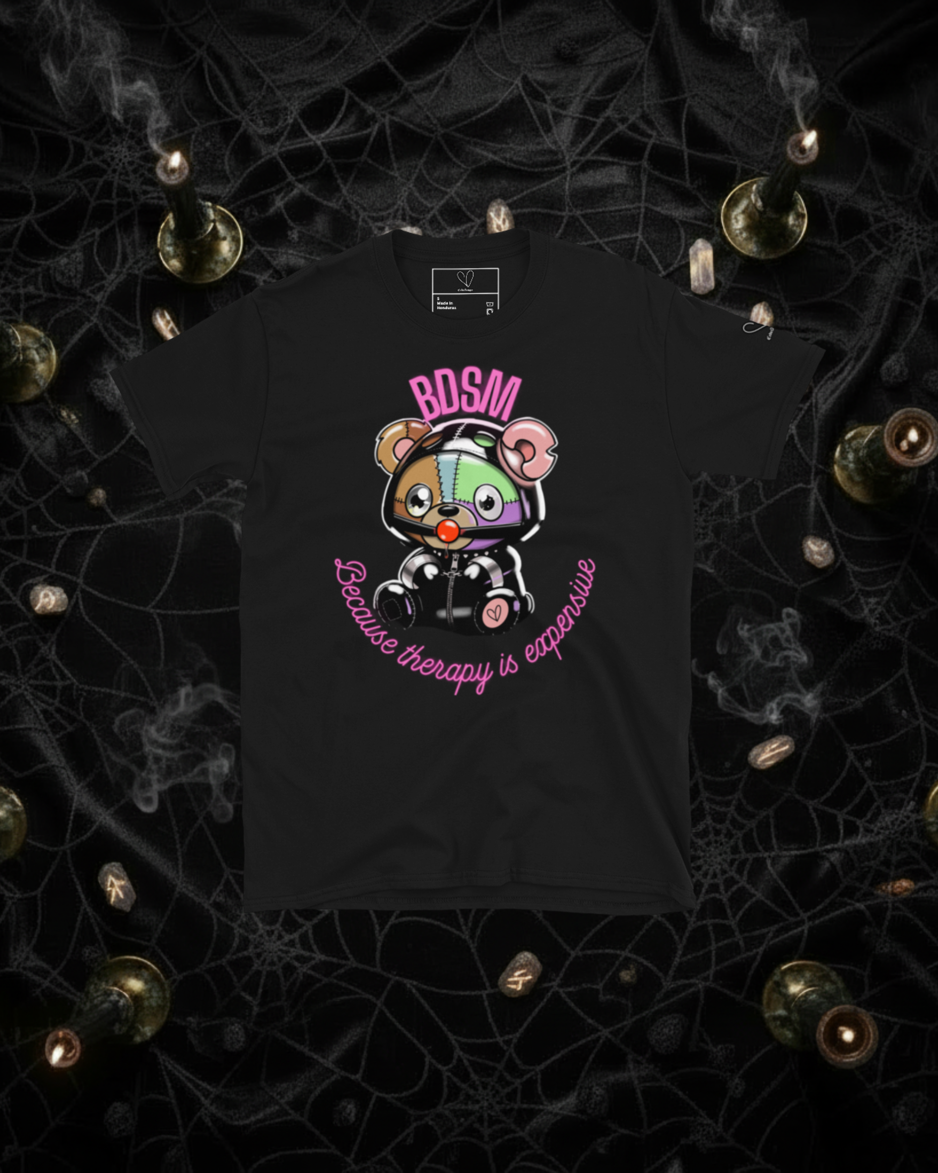 Gimp BDSM KinkyTeddy T-Shirt Unisex Cotton Kinky Teddy with Handcuffs and Gag Ball