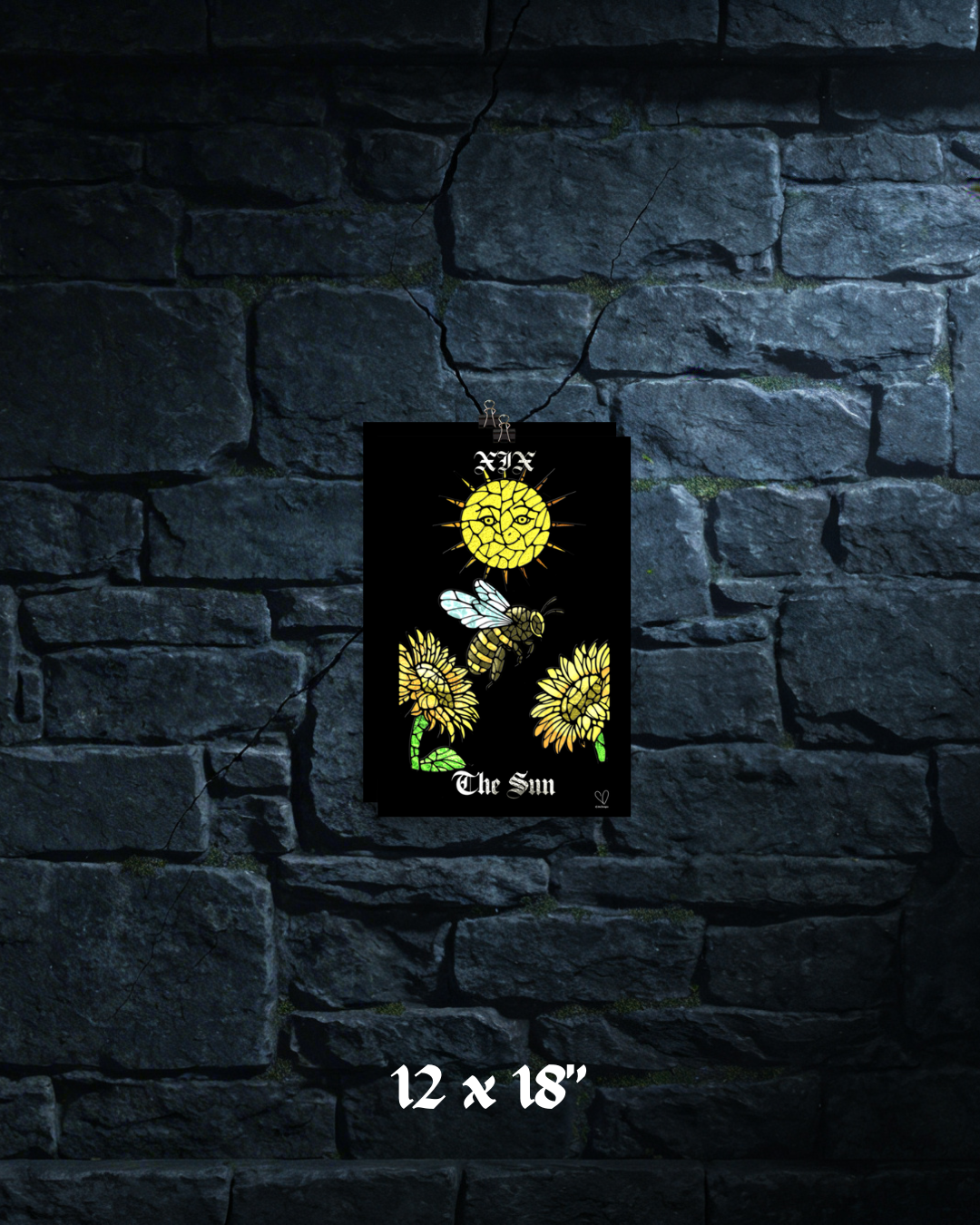 Creeping Shadows Tarot Print The Sun Bumble Bee & Sunflowers Mystic Wall Art Stained Glass Tarot Major Arcana Spirituual Decor