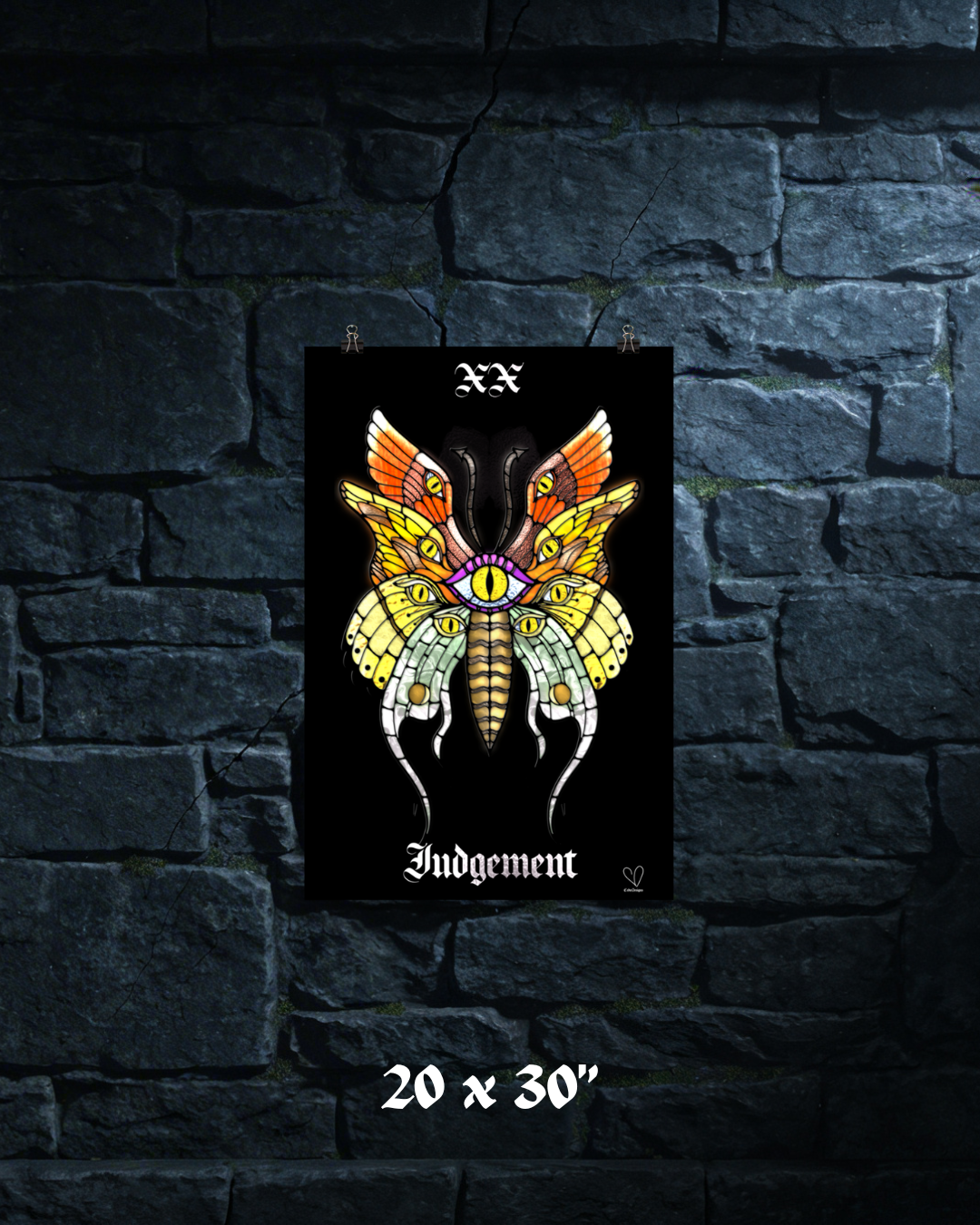 Creeping Shadows Tarot Print Judgement Butterfly Seraphim Stained Glass Mystic Art Spiritual Wall Decor Major Arcana Tarot Wall Art