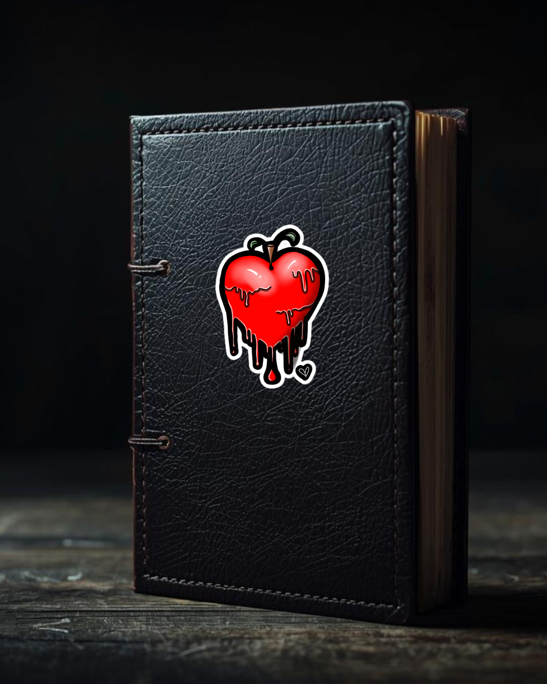 Forbidden Fruit Bubble-Free Sticker, Bleeding Apple Heart Artwork, Drip Art Vinyl Decal