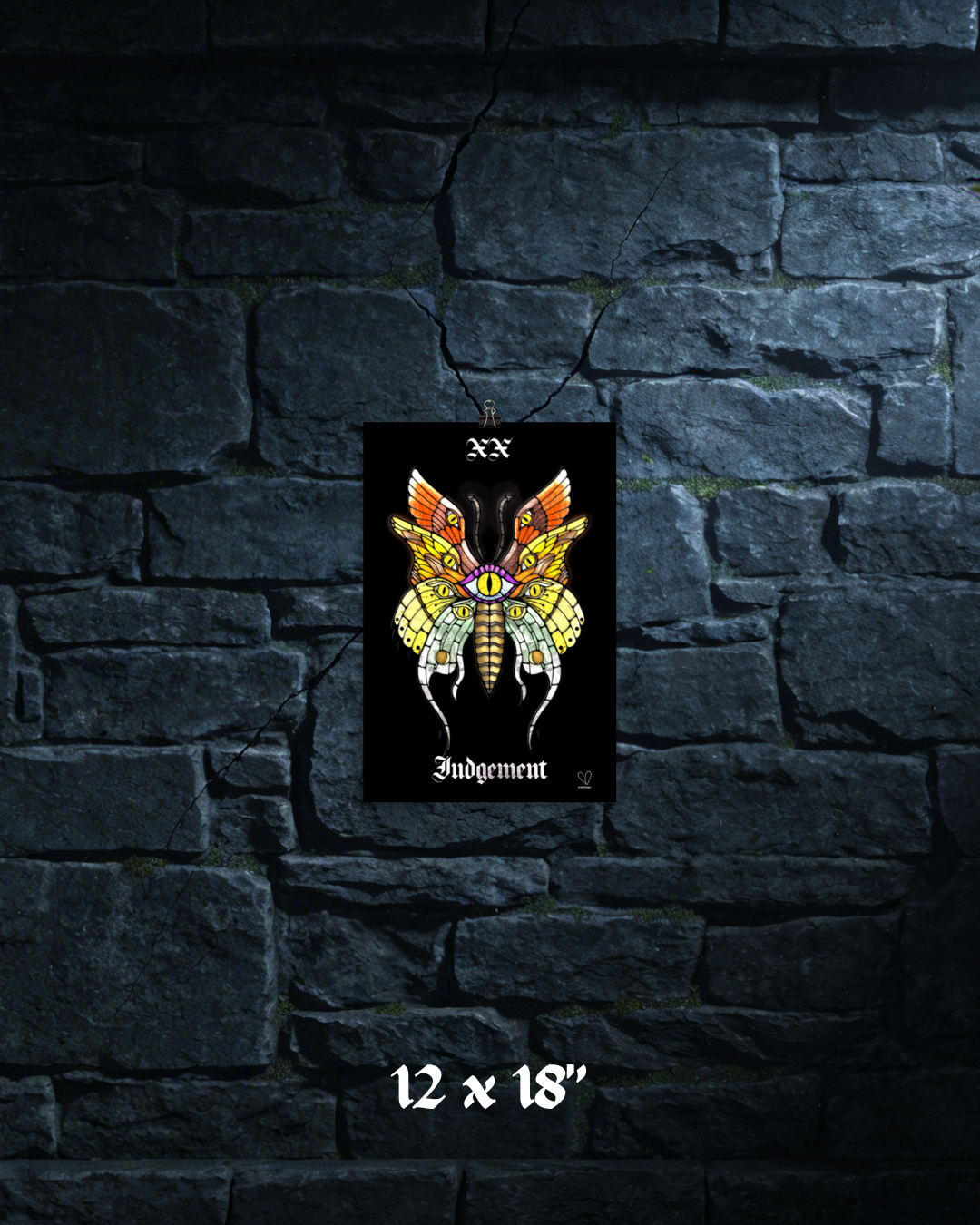 Creeping Shadows Tarot Print Judgement Butterfly Seraphim Stained Glass Mystic Art Spiritual Wall Decor Major Arcana Tarot Wall Art