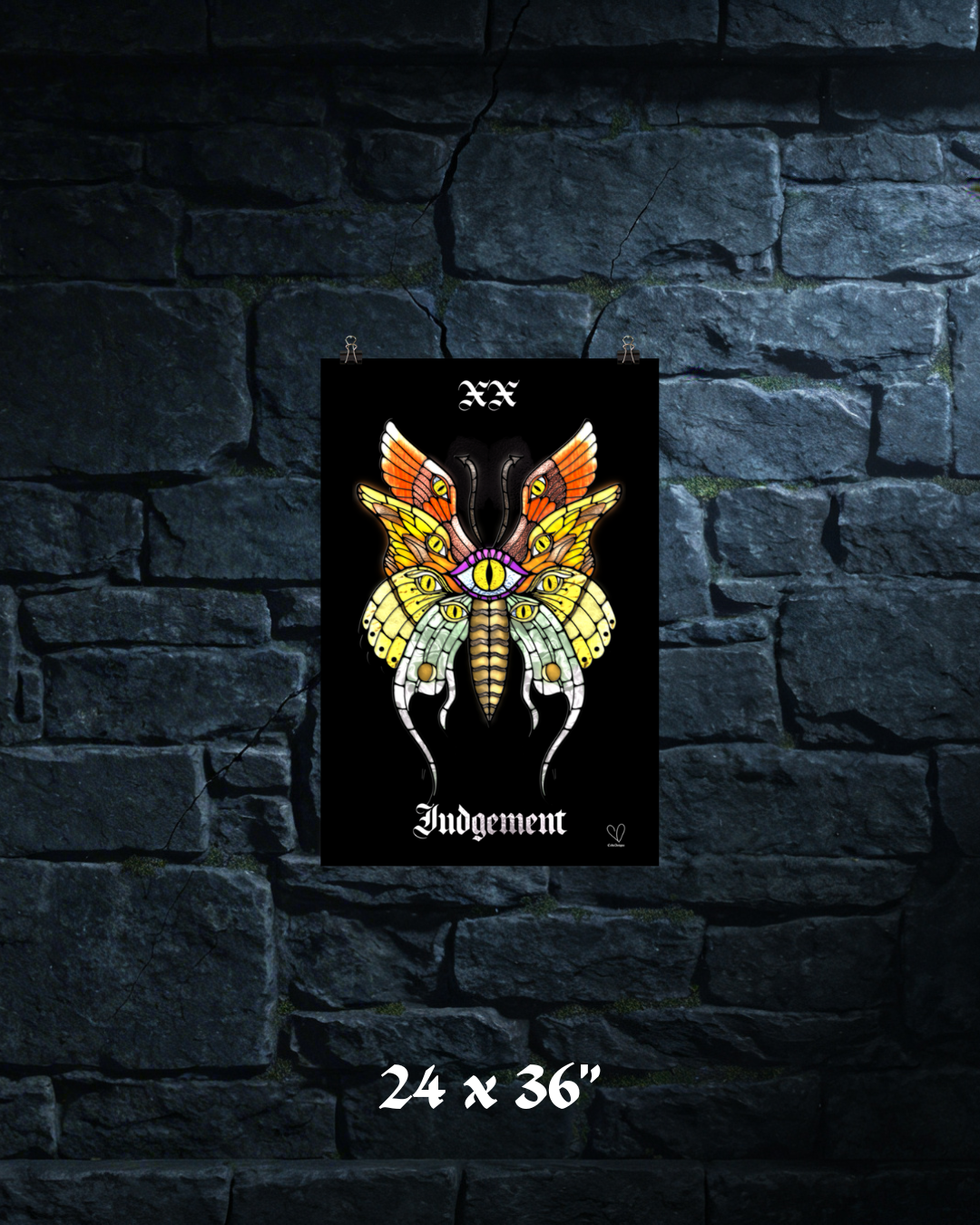 Creeping Shadows Tarot Print Judgement Butterfly Seraphim Stained Glass Mystic Art Spiritual Wall Decor Major Arcana Tarot Wall Art