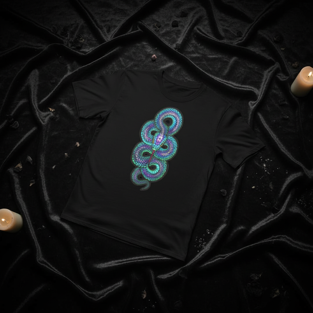 Stained Glass Snake Holographic T-shirt, Mystical Occult Tee, Witchy Apparel, Kundalini Snake Art, Boho Witch Apparel