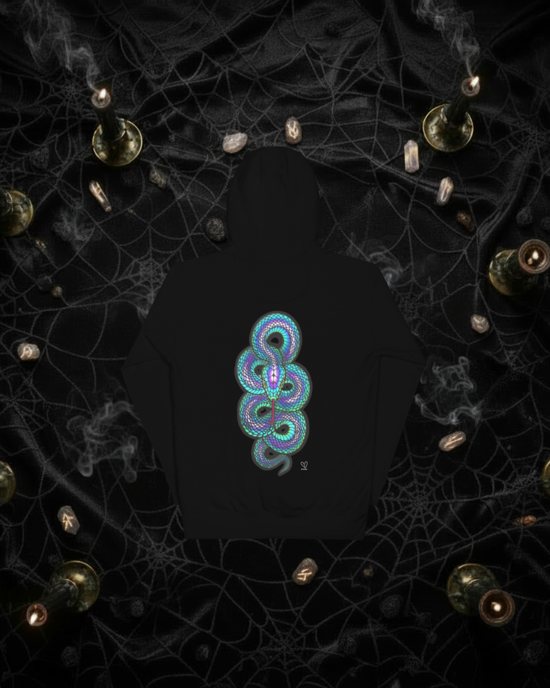 Stained Glass Snake Hoodie Unisex Cotton Sweatshirt Mystic Serpent Gift for Witchy Lovers