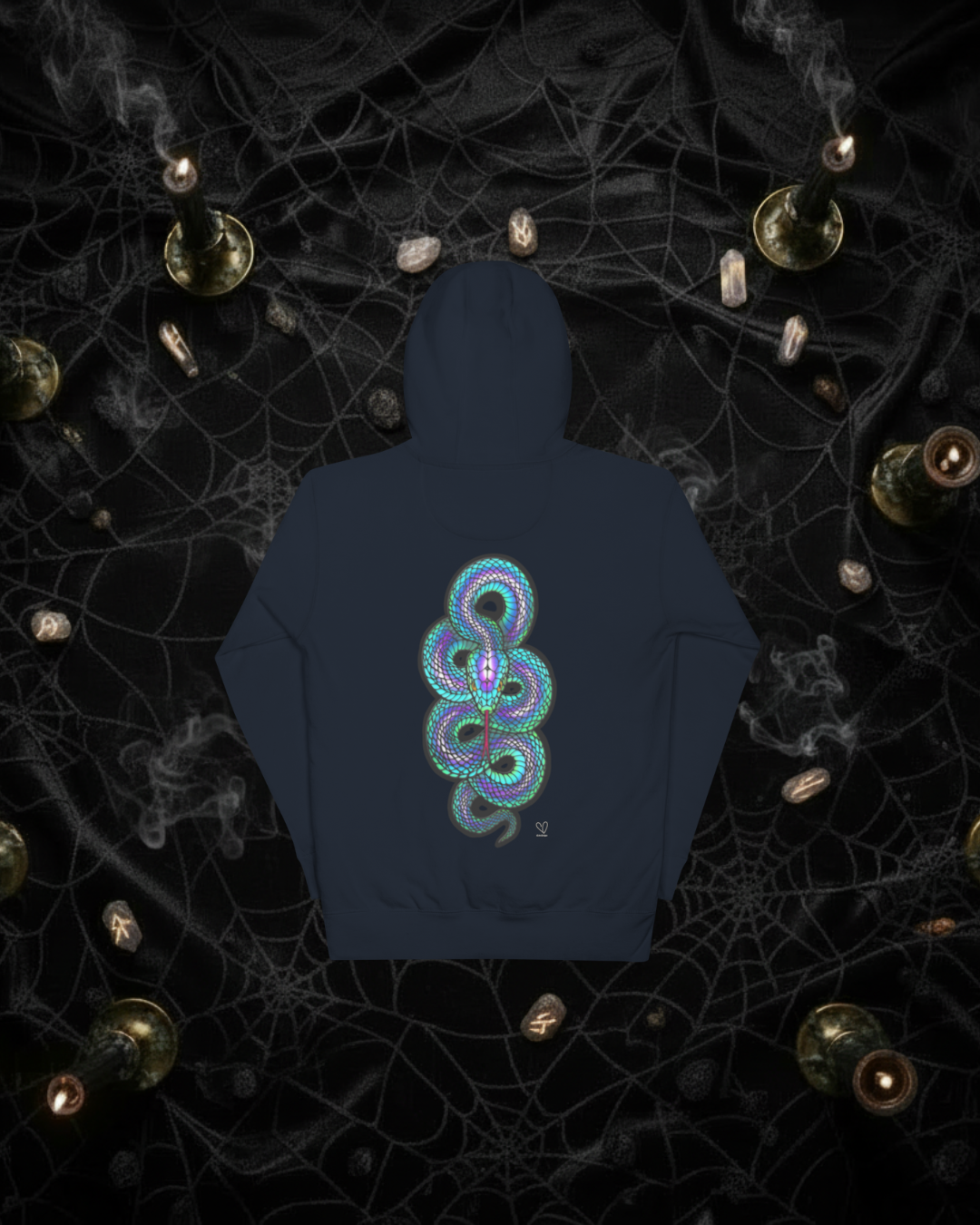 Stained Glass Snake Hoodie Unisex Cotton Sweatshirt Mystic Serpent Gift for Witchy Lovers