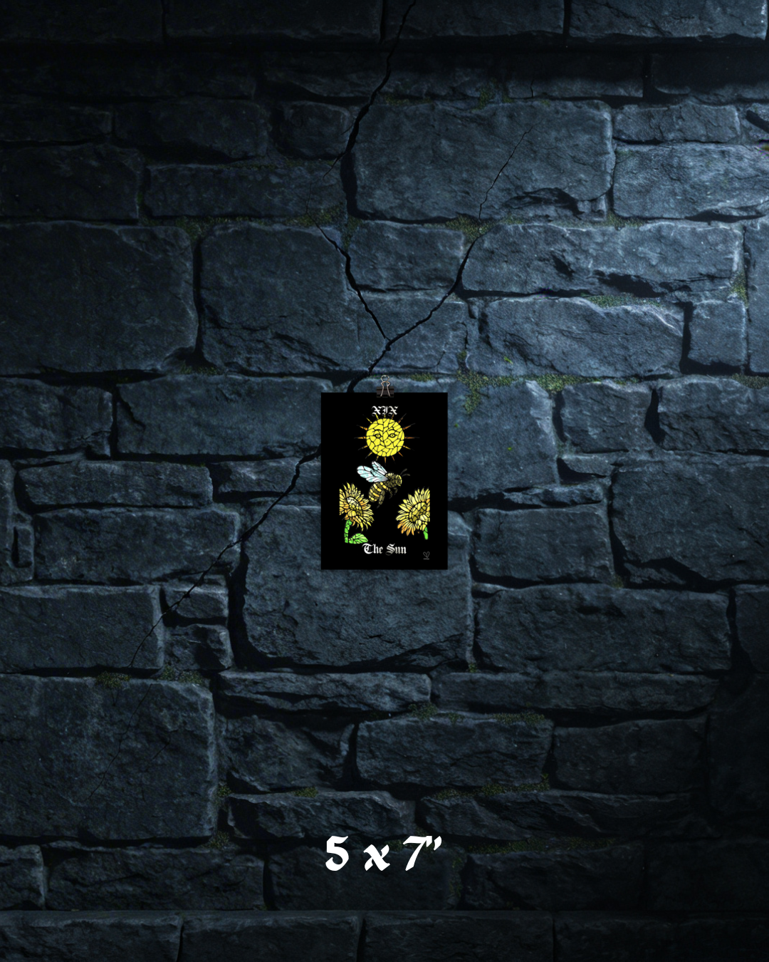 Creeping Shadows Tarot Print The Sun Bumble Bee & Sunflowers Mystic Wall Art Stained Glass Tarot Major Arcana Spirituual Decor