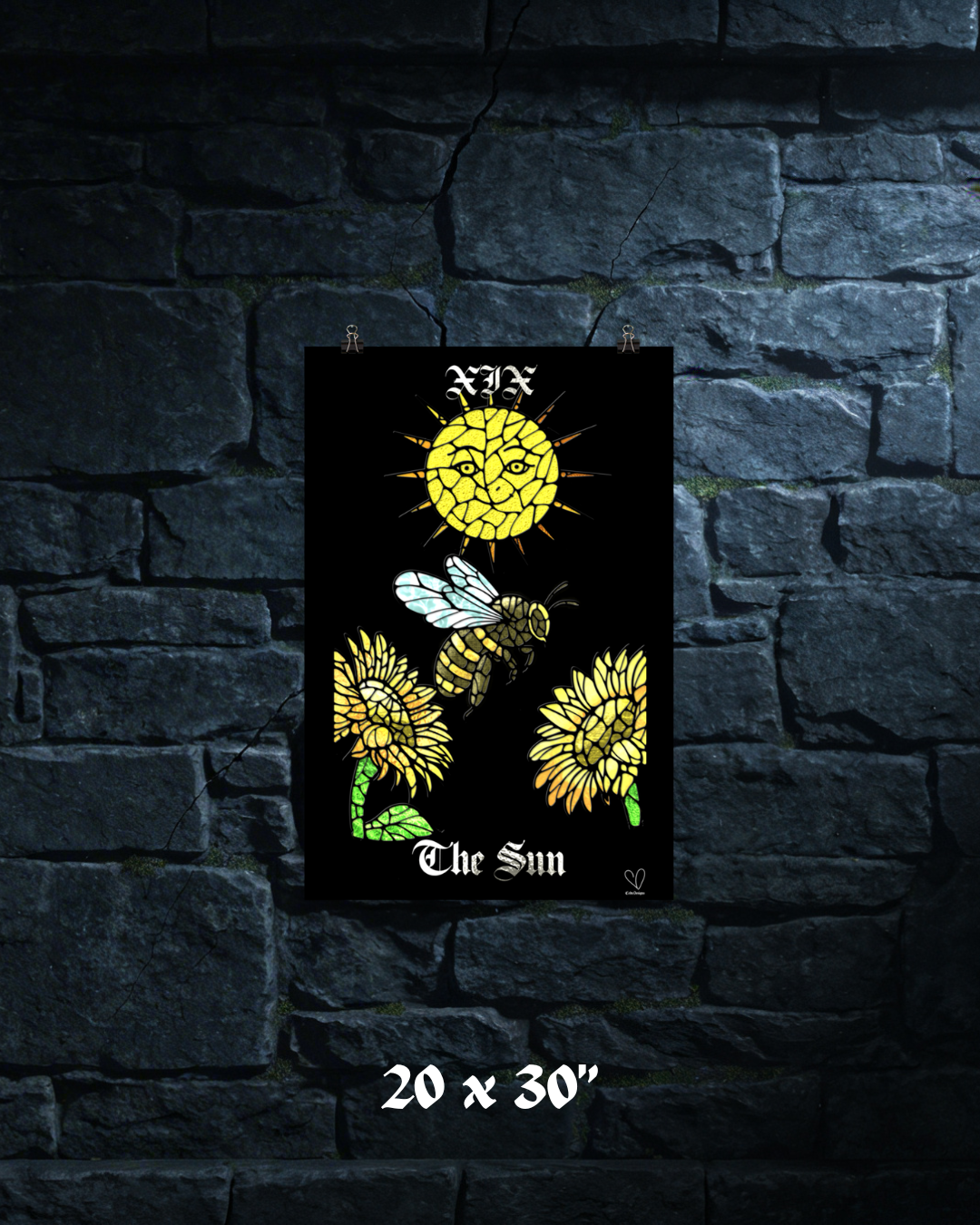Creeping Shadows Tarot Print The Sun Bumble Bee & Sunflowers Mystic Wall Art Stained Glass Tarot Major Arcana Spirituual Decor