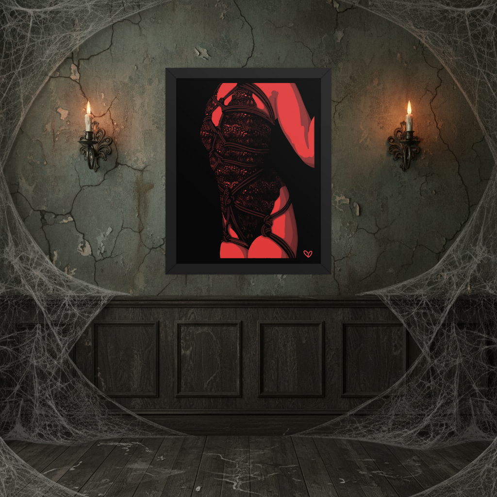 Bound Desire Original Artwork Print | Boudoir Shibari Art High Contrast Framed Poster, Sensual Shadow Work,
