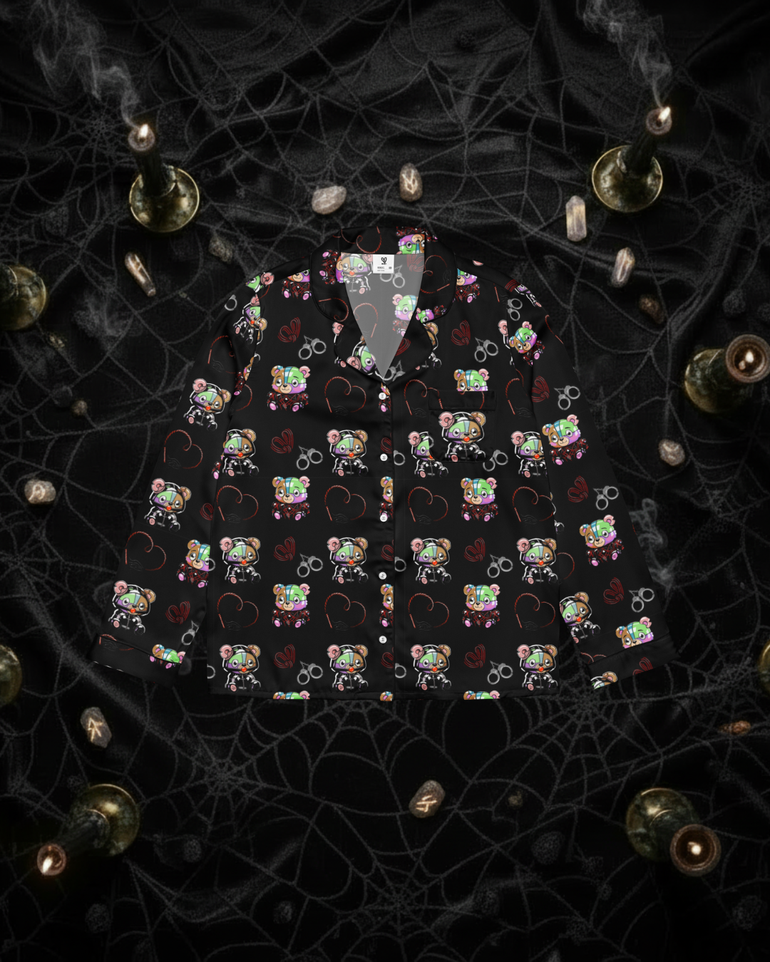 Kinky Teddy Shibari BDSM Play Pajama Top for Women, Erotic Teddy Pattern, Playful Bondage Sleepwear, Long Sleeve Erotic Sleep Top