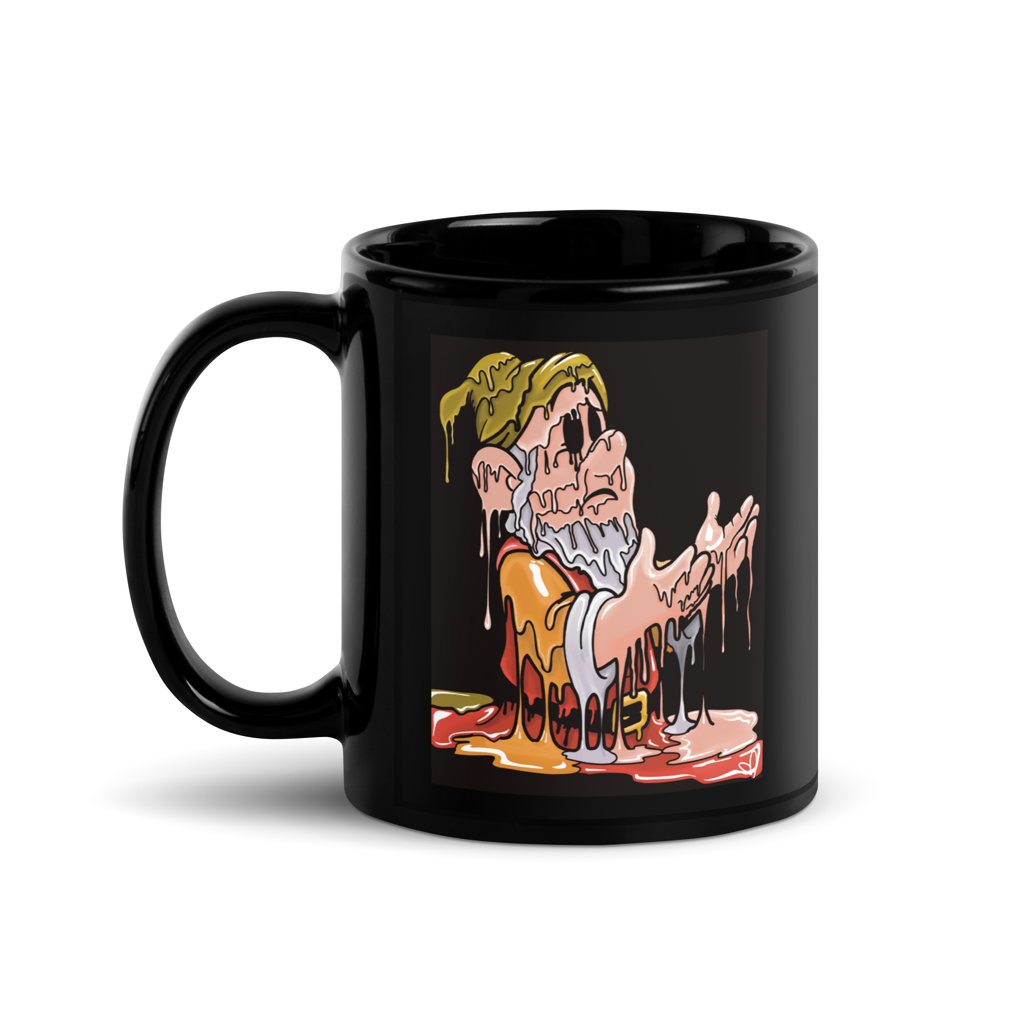 Beggar Mug,  Melting Gnome Black Ceramic Coffee Cup, Shadow Work Drip Art