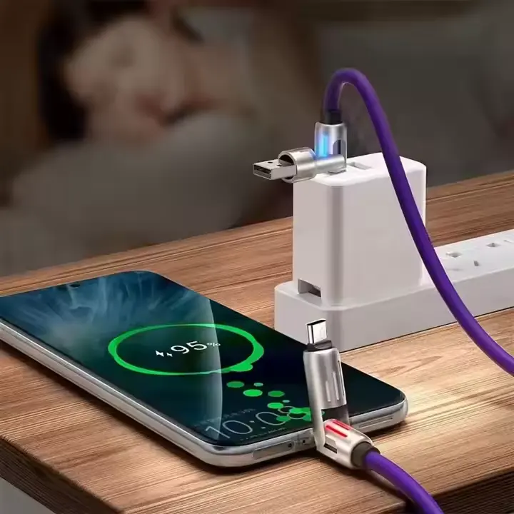 240W Silicone 4-in-1 Multi USB Charger Cable 3A Fast Charging with LED Light USB Type C & Braid Shielding TPE Jacket 60W Power