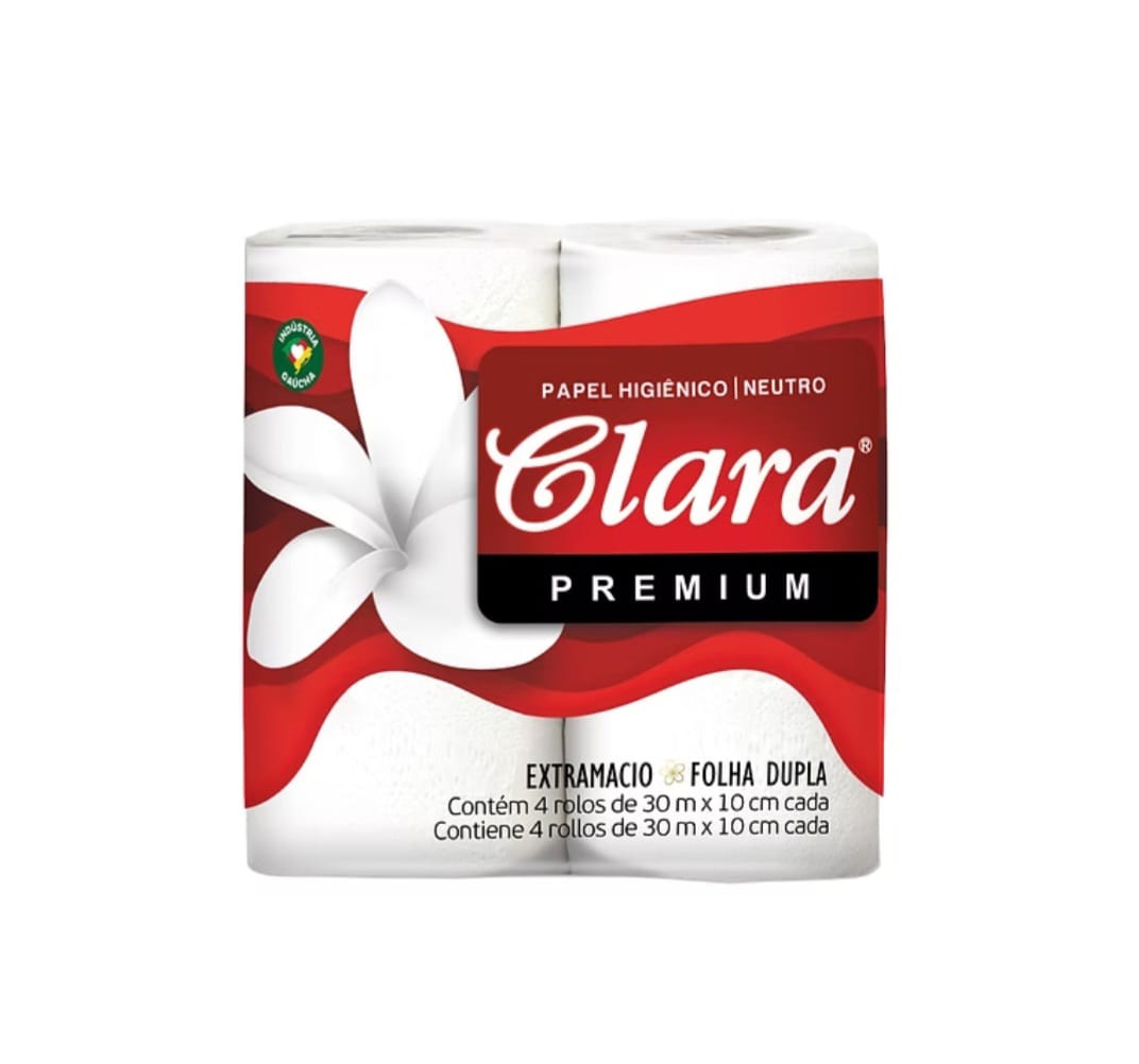  PAPEL HIGIÊNICO 30 MTS FOLHA DUPLA CLARA PREMIUM CÓD 2249 PCT C/ 4