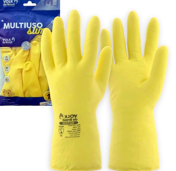 Luva Amarela Látex Limpeza Volk  - Par Tamanho M 