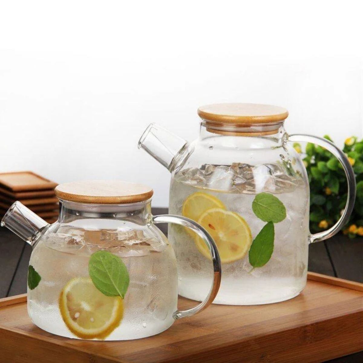 Tetera de Vidrio y Bambú 13 x 13 cm