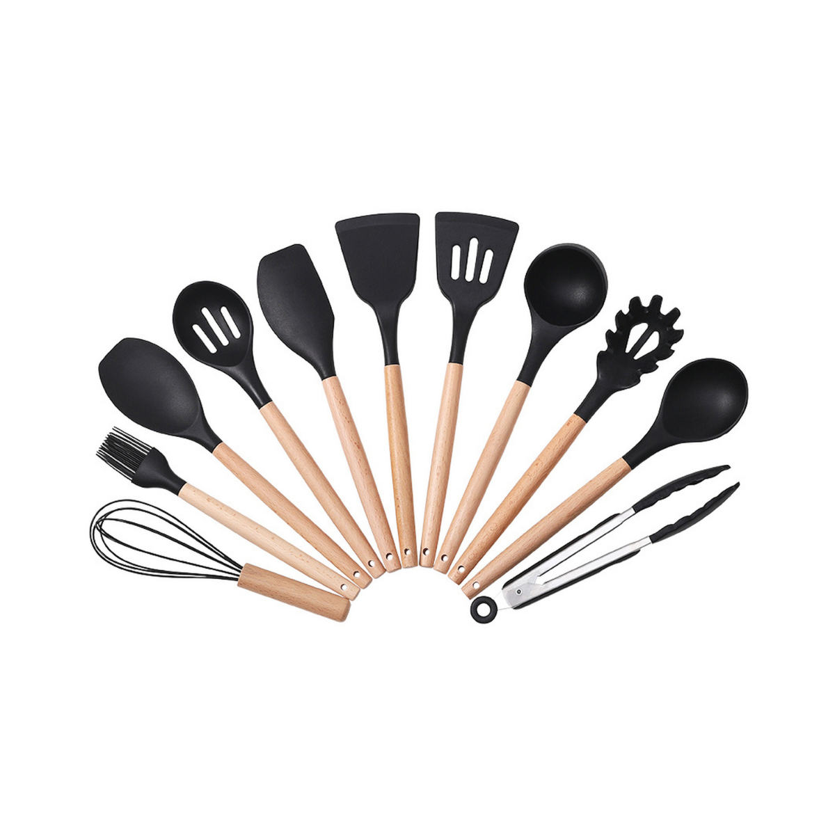Set de 12 Piezas de Utensilios de Madera Negro