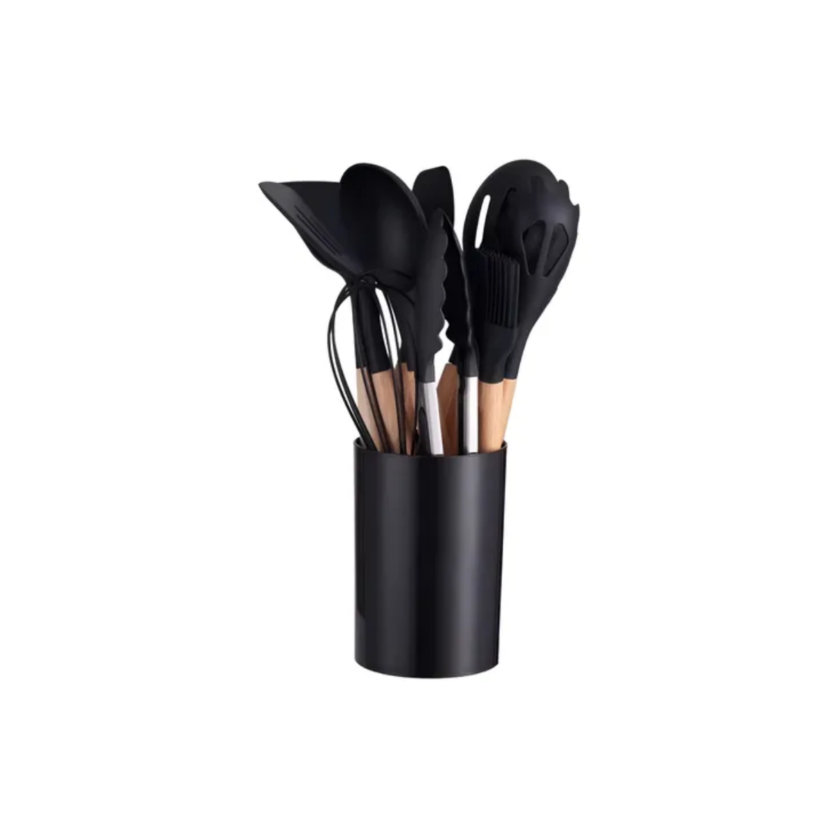 Set de 12 Piezas de Utensilios de Madera Negro