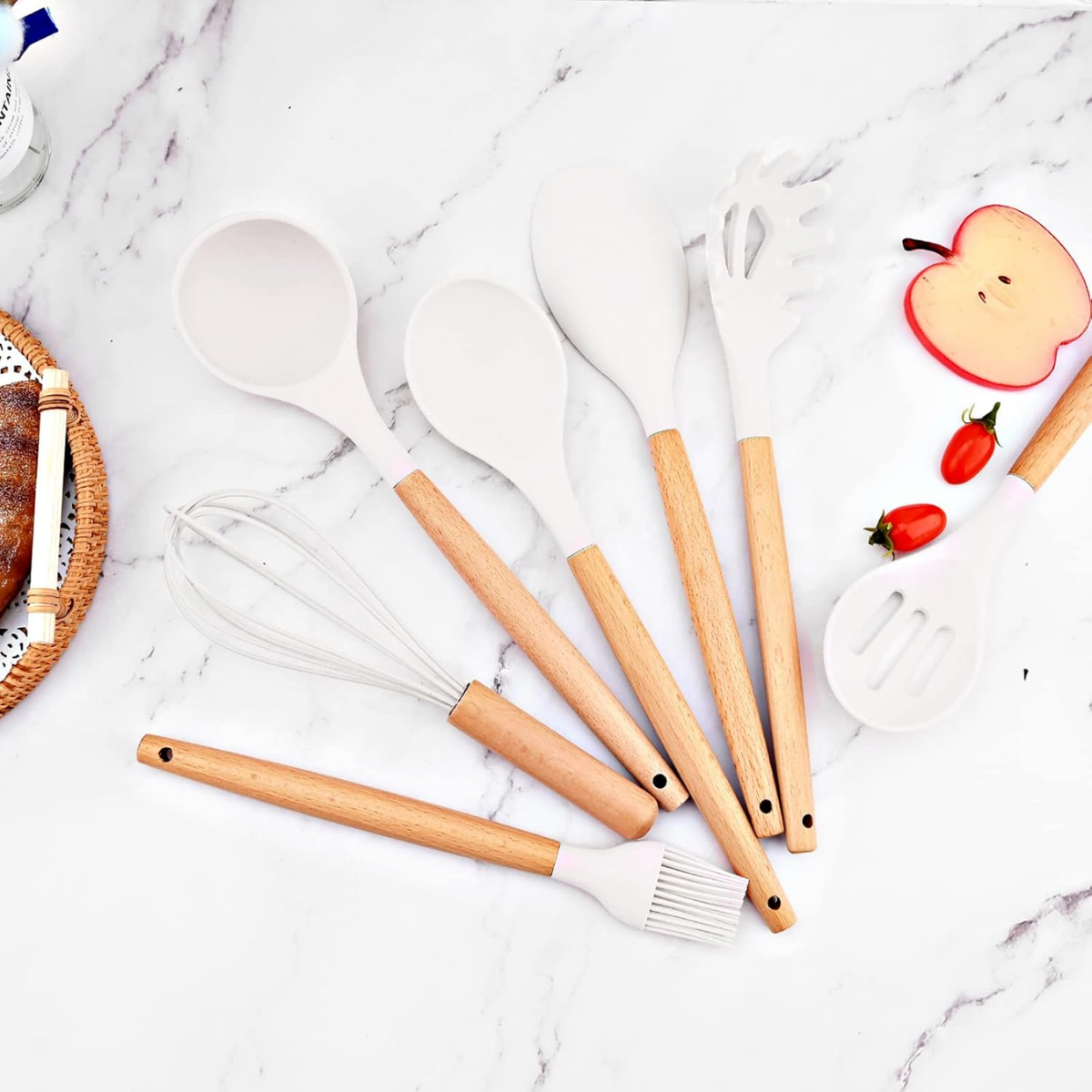 Set de 12 Piezas de Utensilios de Madera Beige